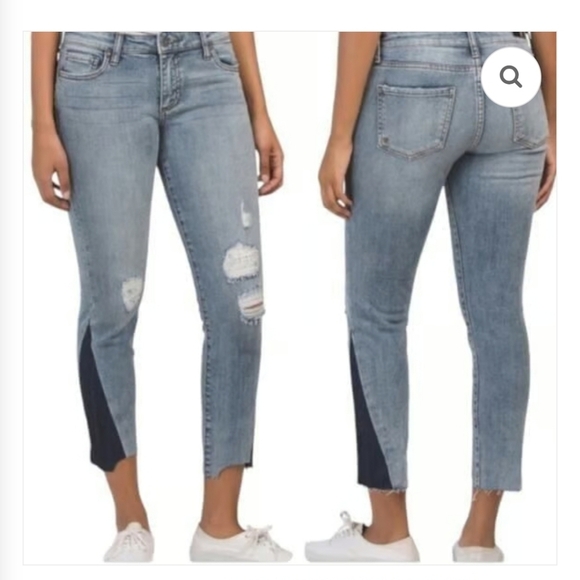 NWT - KUT From The Kloth Reese Straight Crop Destructed 2 Toned Jeans Size 8 - Picture 1 of 11